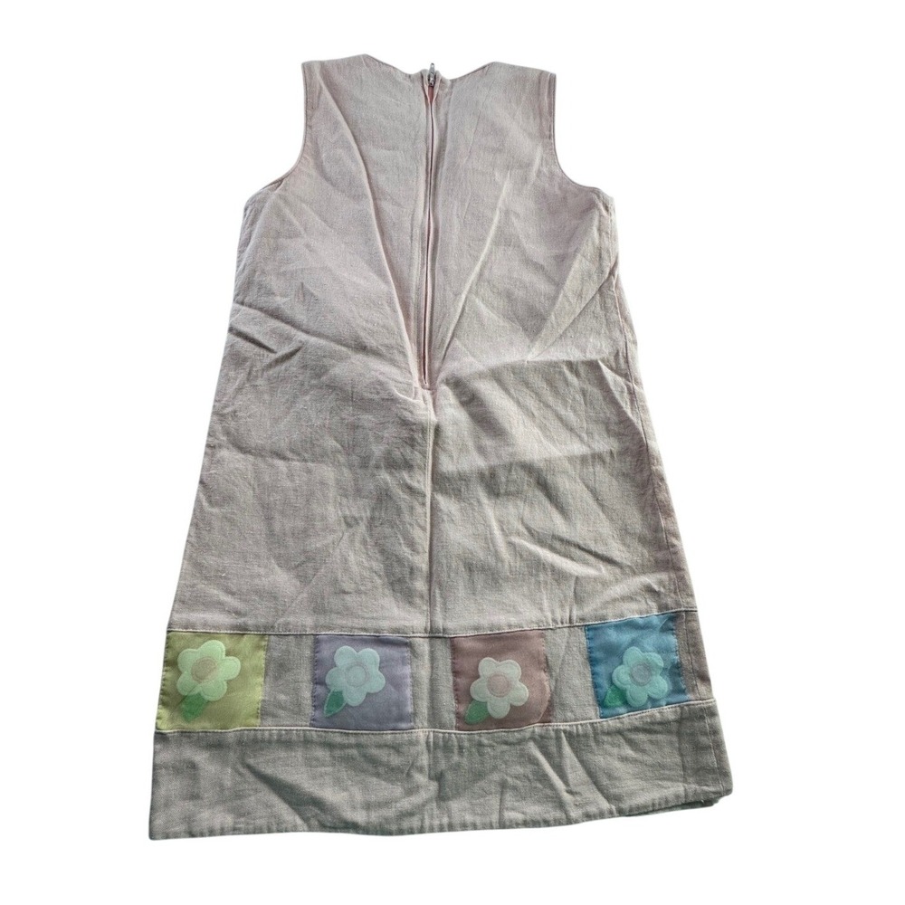 Florence Eiseman Dress‎ Girls 7 Pink Linen Blend Floral Applique Shift Dress 7